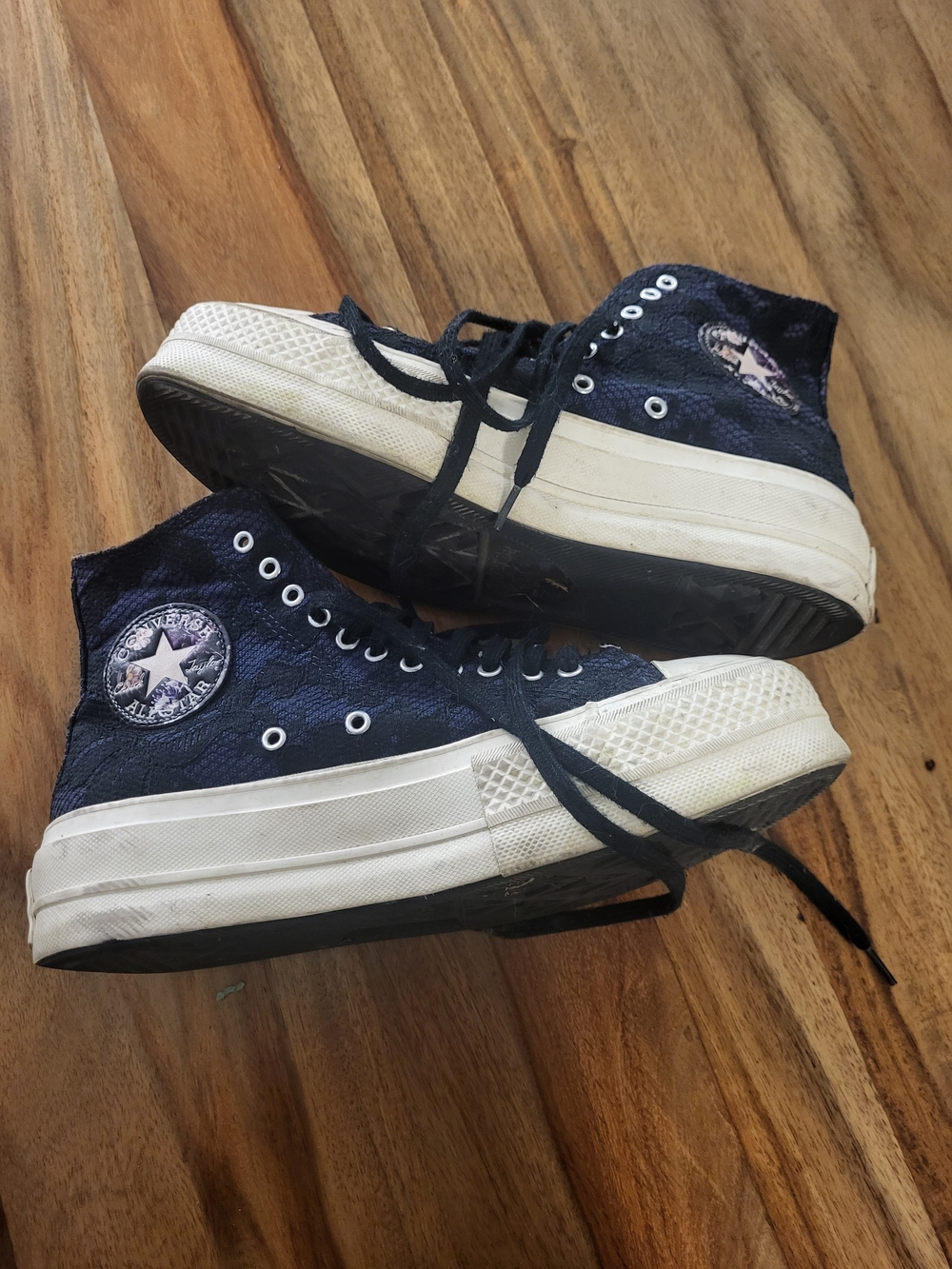 Converse Chuck Taylor High Top Sneakers in Purple With Lace Detail